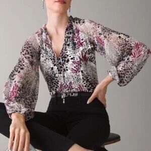 White House Black Market Blouse Top Floral Boho Black Purple Size small  S